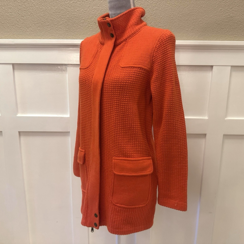 Lauren Ralph Lauren Knit Sweater Coat Size:M Orange Cardigan Full Zip Button - Picture 2 of 16